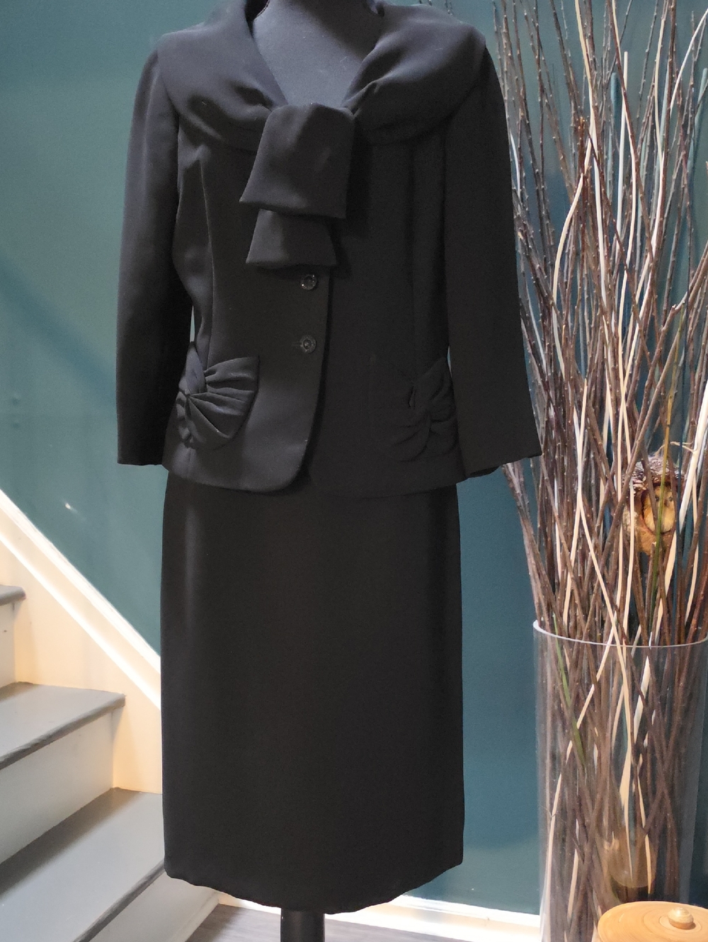 Tahari Black Skirt Set with Bow-Accent Jacket
